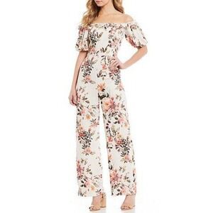 Antonio Melani Floral Off Shoulder Feminine Jumpsuit Womens Wide Leg Party Sz  0